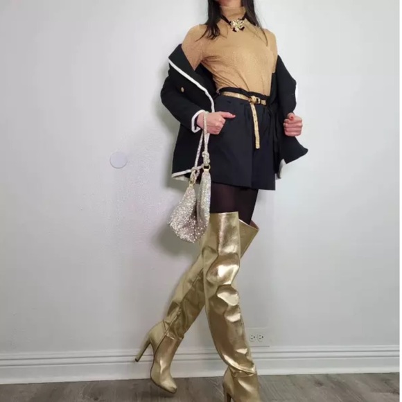 Brian Atwood x Express Metallic Over The Knee Heeled Boots Size 9 - Picture 1 of 5